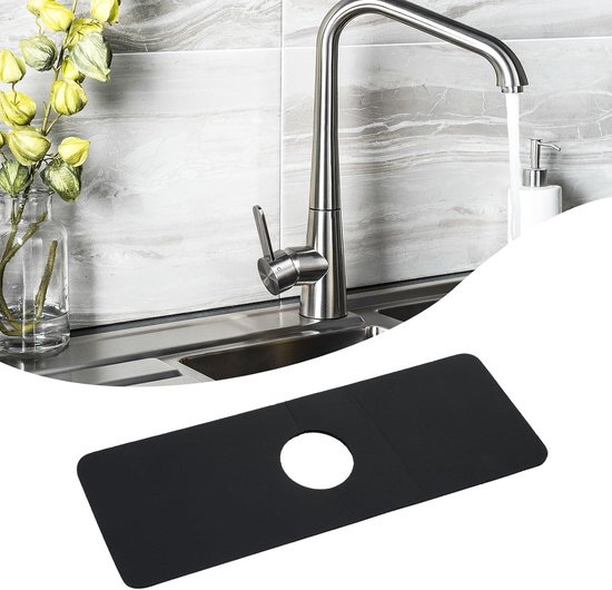 Lizbin Spoelbak Spatbescherming, 17,7 x 5,1 Spoelbak Splash Guard, Kraan Mat, Gootsteen Kraan Mat, Siliconen Kraan Splash Guard, Langere Siliconen Kraan Mat voor Keuken, Badkamer, Boerderij (zwart