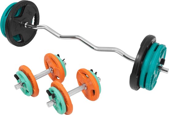 Curlstang met 25 kg gewichten curlset SZ-stang met 25 kg halterschijven