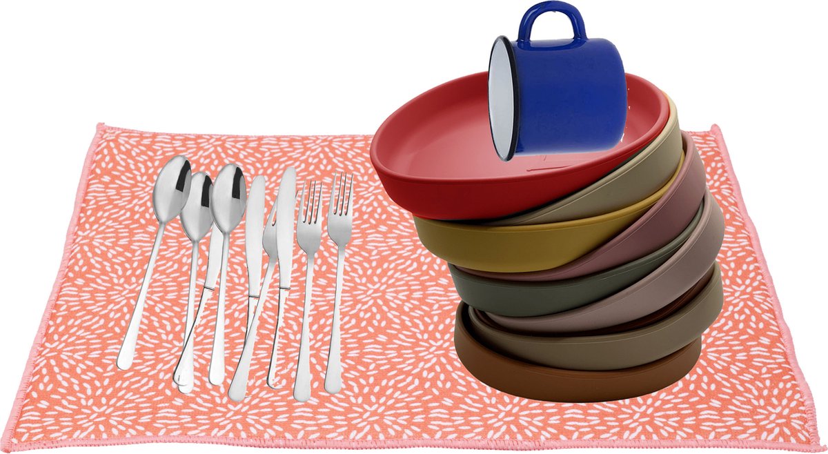 Goedkoopste Afwas afdruipmat/droogmat keuken - absorberend- microvezel - zalmroze dessin - 40 x 48 cm - opvouwbaar