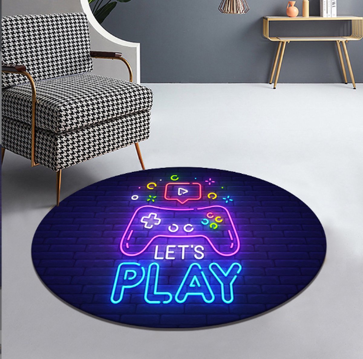 XL Game Tapijt Rond - Kinderen - Gaming - Kruipmat - Vloermat - Gameroom - Vloerkleed - Speelkleed - Game kamer - Zacht - Controller Look - 120 CM — afbeelding 2
