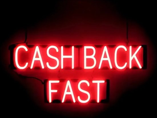 CASH BACK FAST - Lichtreclame Neon LED bord verlicht | SpellBrite | 88 x 38 cm | 6 Dimstanden - 8 Lichtanimaties | Reclamebord neon verlichting