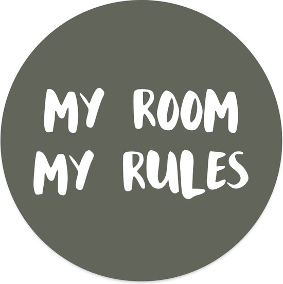 Label2X - Muurcirkel kids my room my rules groen - 80 cm - Dibond - Multicolor - Wandcirkel - Rond Schilderij - Muurdecoratie Cirkel - Wandecoratie rond - Decoratie voor woonkamer of slaapkamer