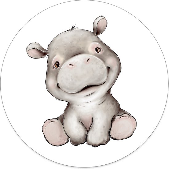 Label2X - Schilderij - Kids Hippo Dibond -