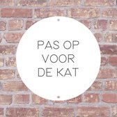 Label2X - Bordje Pas op voor de kat 15 x 15 cm - Wit met zwarte tekst - Zonder boorgaatjes - deurbord