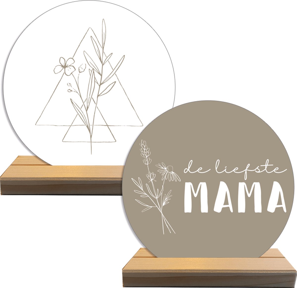 Label2X - Wensmomentje De liefste Mama Bloem - Grijs/Wit - 15cm - Houten Houder 15cm