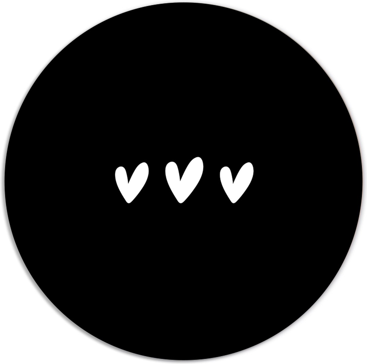 Label2X - Muurcirkel drie hartjes zwart - Ø 12 cm - Dibond - Multicolor - Wandcirkel - Rond Schilderij - Muurdecoratie Cirkel - Wandecoratie rond - Decoratie voor woonkamer of slaapkamer
