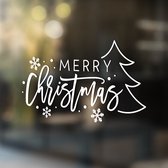 Label2X - Sticker porte et/ou fenêtre Joyeux Sapin de Noël - Wit - Réutilisable - Noël - Décoration de Noël - Décorations de Noël