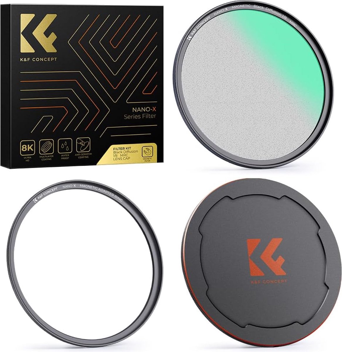 K&F Concept - Artistieke Zwarte Mist Magnetische Diffusie Filter Adapter - 82mm Diameter - Fotografie Accessoire voor Zachte Esthetiek - Magnetisch Bevestigingssysteem - Creatieve Fotografie Effecten