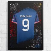 Affiche PSG Maillot de Voetbal A2+ Taille 43,2 x 61 cm (Posters personnalisées avec eigen naam et numéro) - Paris Saint-Germain - Cadeau Voetbal