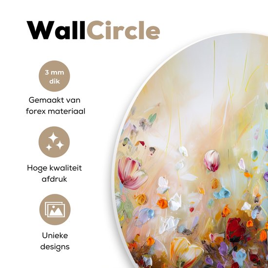 WallCircle - Cercle mural - Cercle mural intérieur - Peinture à l'huile - Fleurs - Coloré - Nature - 60x60 cm - Décoration murale - Peintures ronds