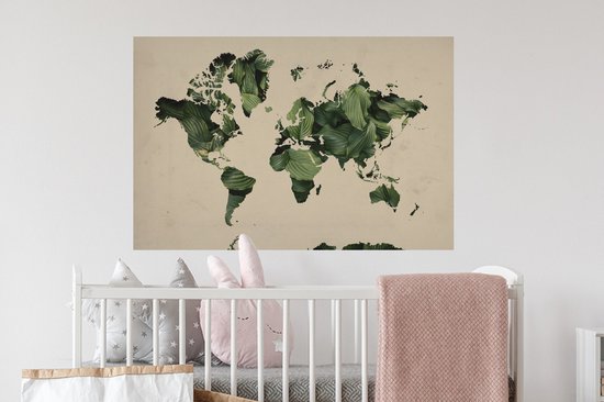Stickers muraux - Film autocollant - Wereldkaart - Feuilles - Vert - 90x60 cm - Film adhésif - Stickers muraux Chambre d'enfant - Papier peint autocollant