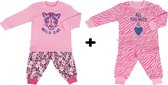 Baby - set van 2 pyjama's - Wild cat en all you need is love - kraamcadeau - babyshower - maat 74