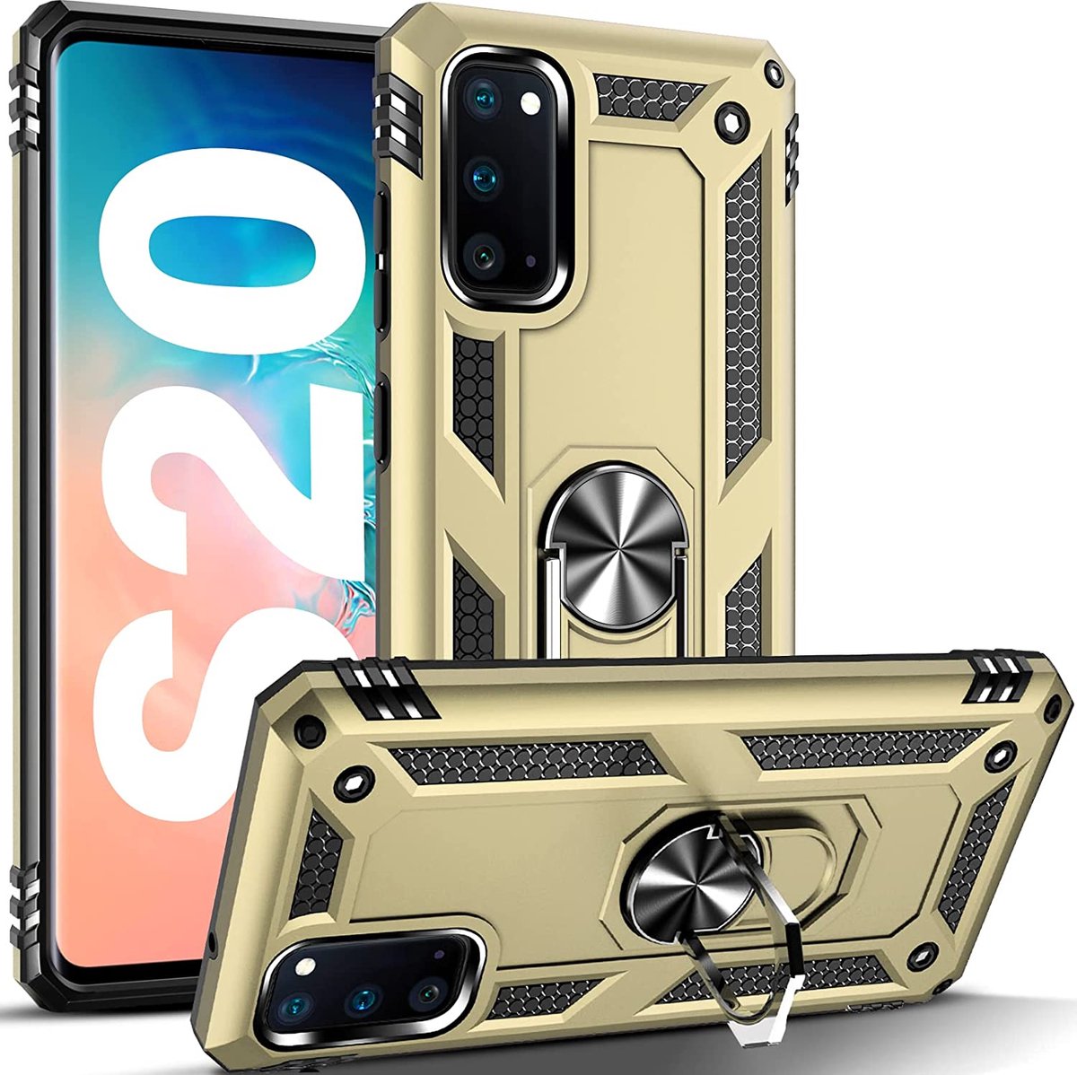 Anti-Shock Hybrid Ring Armor Hoesje Geschikt voor: Samsung Galaxy S20 - goud