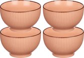 Vivalto Bols/bols de service/bols à soupe - 4x - Mistique - porcelaine - D14 x H8 cm - rose saumon - Empilable