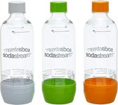 Pet-flessen 2+1 action-set, 3x 1 l PET-flessen van onbreekbaar kristalhelder PET in de kleuren oranje, groen en wit