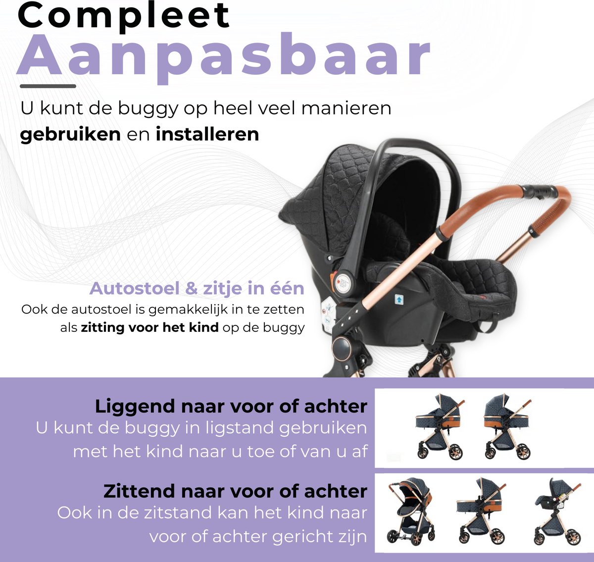 Lunola Nova - Kinderwagen 3-in-1 - Multifunctionele Buggy 3in1 - Zwart thumbnail 5