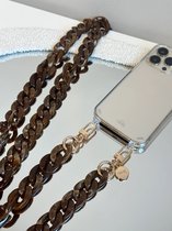 xoxo Wildhearts telefoonkoord - Brown Chocolate - Lang koord - Geschikt voor iPhone - Geschikt voor Samsung - Universeel Phone cord - Telefoonketting - Koord voor telefoon - Telefoon hanger ketting Bruin
