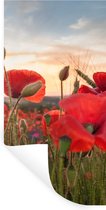 Muurstickers - Sticker Folie - Zonsondergang achter de mooie Klaprozen - 20x40 cm - Plakfolie - Muurstickers Kinderkamer - Zelfklevend Behang - Zelfklevend behangpapier - Stickerfolie