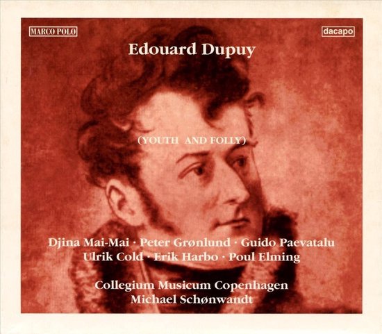 Albumhoes met portret van Edouard Dupuy in roodbruine tinten. Titel: "Edouard Dupuy (YOUTH AND FOLLY)". Cast en orkest vermeld.