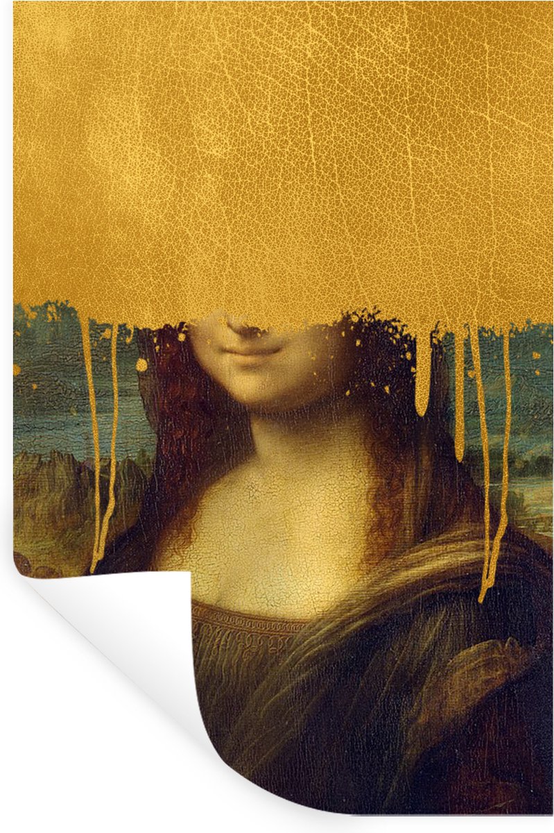Muurstickers - Sticker Folie - Mona Lisa - Da Vinci - Goud - 40x60 cm - Plakfolie - Muurstickers Kinderkamer - Zelfklevend Behang - Zelfklevend behangpapier - Stickerfolie