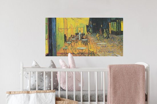 Stickers muraux - Sticker Feuille - Terrasse de Café la Nuit - Vincent van Gogh - 80x40 cm - Feuille Adhésive - Stickers muraux Chambre d'Enfant - Papier Peint Auto-Adhésif