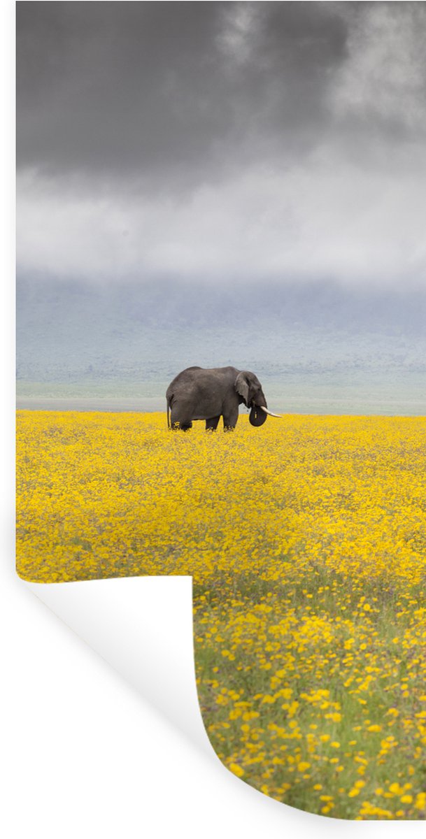 Muurstickers - Sticker Folie - Olifant - Bloemen - Natuur - Geel - Dieren - 60x120 cm - Pl