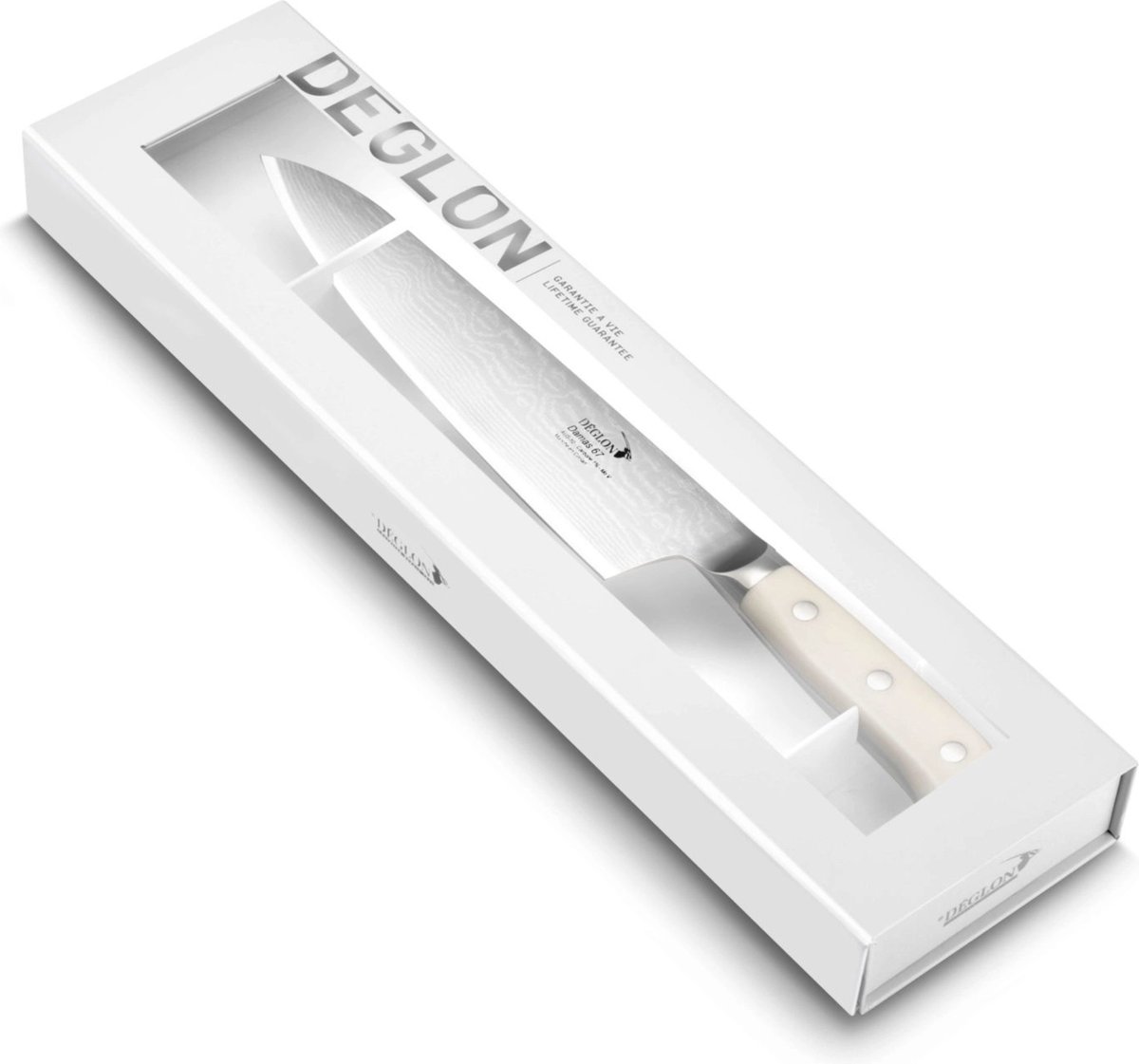 Déglon Cadeauset koksmes – 67 lagen damast – Corian handvat – 20 cm lemmet