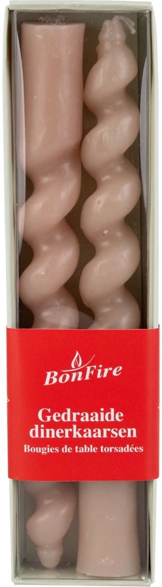 Bonfire - gedraaide dinerkaarsen - kaarsen - Taupe