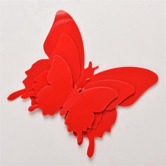 Finnacle - Rode 3D muurstickers - Vlinder - Effen - Kinderkamer/Babykamer Decoratie - Set van 12 stuks