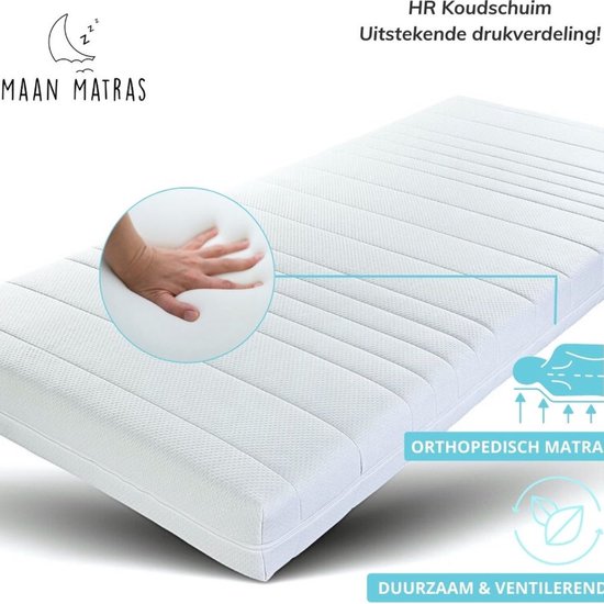 Maan matras® 90x200 cm - Hr koudschuim - 20cm dik - Afritsbaar hoes wasbaar - Hotel kwaliteit - 90 x 200 cm - Gratis retourneren