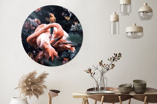 WallCircle - Cercle mural - Cercle mural - Plantes - Flamingo - Jungle - Aluminium - Dibond - ⌀ 140 cm - Intérieur et Extérieur
