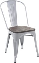 Stoel MCW-A73 incl. houten zitting, bistrostoel stapelstoel, metalen industrieel ontwerp stapelbaar ~ grijs