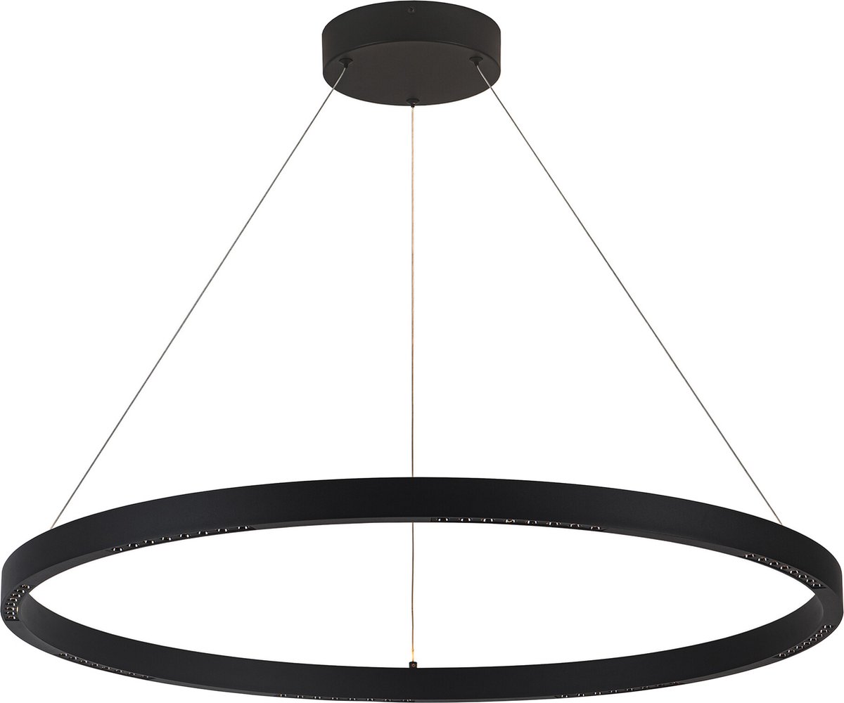 Baton hanglamp LED 52W 3000K Ø800mm, mat zwart aluminium en silicone, 1100 lumen, dimbaar, IP20
