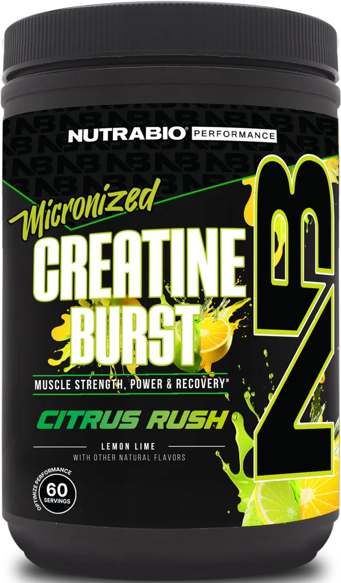 Goedkoopste Nutrabio Creatine Burst DE Nieuwste Sensatie in Creatine De Wereldprimeur van Gearomatiseerde Creatine! - 300g Citrus Rush (Lemon Lime
