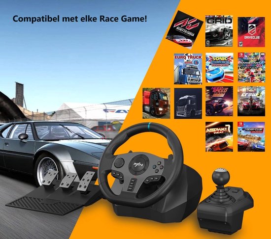 PXN - V9 - Race Stuur - Met Pedalen en Shifter - 270/900°- Game Stuur - Geschikt voor - PS4 - Xbox One - PC - Xbox Series X|S - PS3 - Met App
