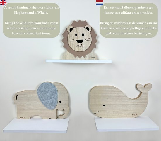Serra Fé - wandplank kinderkamer - set van 3 wandplanken van 35 cm - hout — afbeelding 3