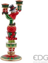 Viv! Christmas Kerst Tafeldecoratie - Kandelaar Circus Sneeuwpop - rood groen - 41cm