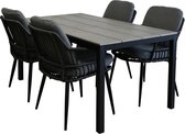 Ensemble de jardin 5 pièces | 4 chaises de jardin Isabel (Noir) | Table de jardin 180cm Chypre (Gris)