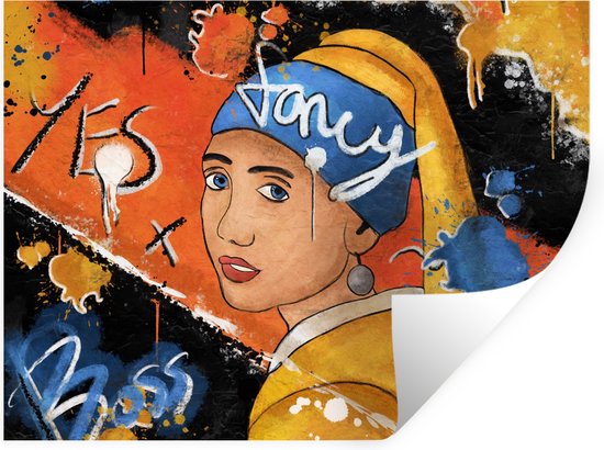 Muurstickers - Sticker Folie - Meisje met de Parel - Street art - Kunst - 120x90 cm - Plakfolie - Muurstickers Kinderkamer - Zelfklevend Behang - Zelfklevend behangpapier - Stickerfolie