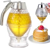 Honingdispenser, acryl honingsiroopdispenser, honingpot, siroopdispenser met standaard, honingdoseerder met onderzetter (200 ml)