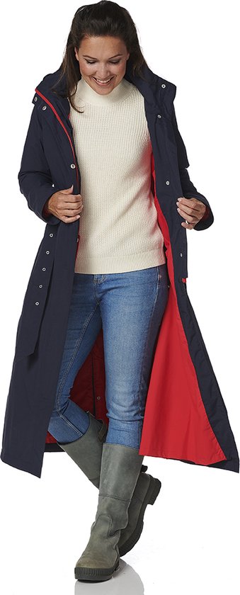 HappyRainyDays Montreal lange regenjas met tussenstuk donkerblauw - rood-S