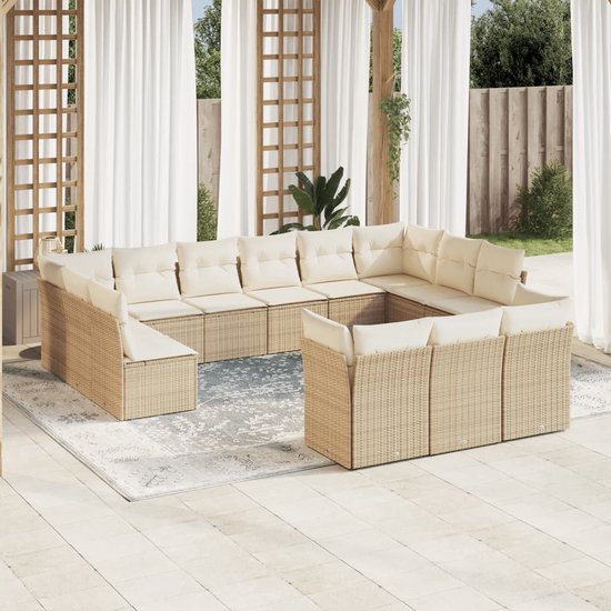 vidaXL-13-delige-Loungeset-met-kussens-poly-rattan-beige