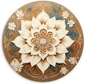 WallCircle - Wandcirkel 90x90 - Mandala - Bloemen - Wit - Bruin - Ronde schilderijen woonkamer - Wandbord rond - Muurdecoratie cirkel - Kamer decoratie binnen - Wanddecoratie muurcirkel - Woonaccessoires