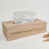 Tissue box - Gravure op tissuedoos - Tissuebox cadeau - Pensioen cadeau - Geniet van je pensioen