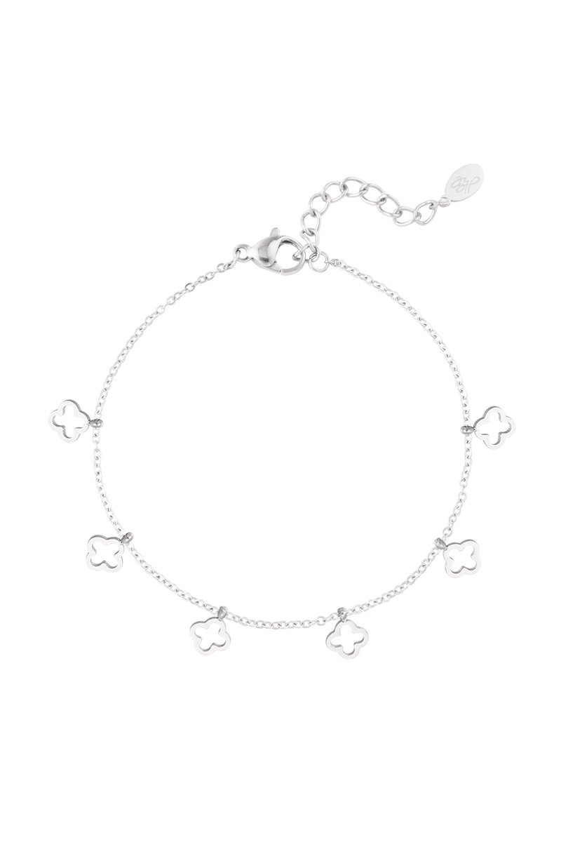 Armband - Bracelet 6 clovers - silver -Zilver -cadeautje - Yehwang