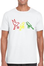 Chemise homme BIRDS AMSTERDAM - Wit - Taille S - Manches courtes - Col rond - Regular Fit - Ajax 020 Amsterdam - Bob Marley - Rastabirds - Rastafari - Trois croix d' Amsterdam