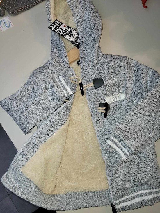 Gilet chaud en laine pour enfant - rayures - gris clair - 12 ans