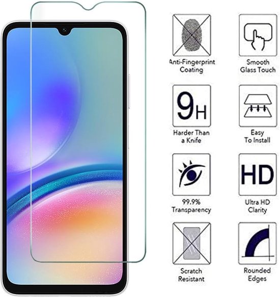 Hoesje geschikt voor Samsung Galaxy A05s bookcase Zwart - Met screenprotector tempered glass Galaxy A05s - 2x