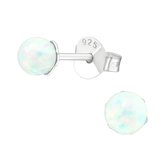 Joy|S - Zilveren parel oorbellen - 4 mm - snow white / wit synt opaal - oorknopjes