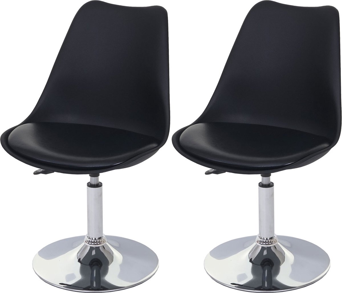 Cosmo Casa Set van 2 Stoelen - Keukenstoel - Hoogte Verstelbaar - Kunstleer - Zwart - Chroom Onderstel
